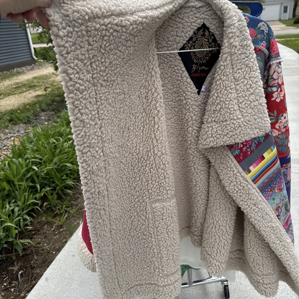 Johnny Was Anna Suede Sherpa Jacket LARGE Patchwork Print Floral - Picture 5 of 6